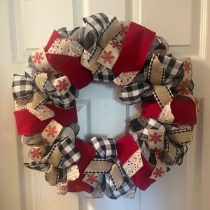 Black and white, buffalo plaid, red velvet Christmas wreath